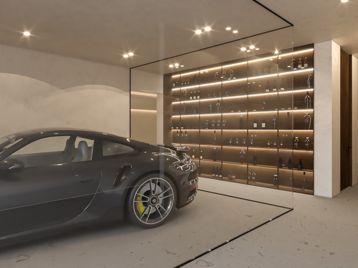 Garage made of High-End Glass Construction with Bodega