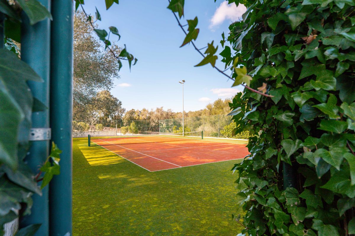 Floodlit tennis court